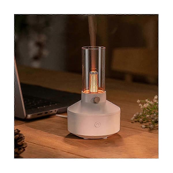 Retro LED-natlampe med luftfugter og æterisk oliediffusor, 150 ml, 5-8 timer, kompatibel med soveværelse Hvit