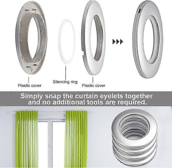 50 stycken plastgardinringar Gardinöljetter 40 mm plastringar Gardinstångsringar Silveröljetter