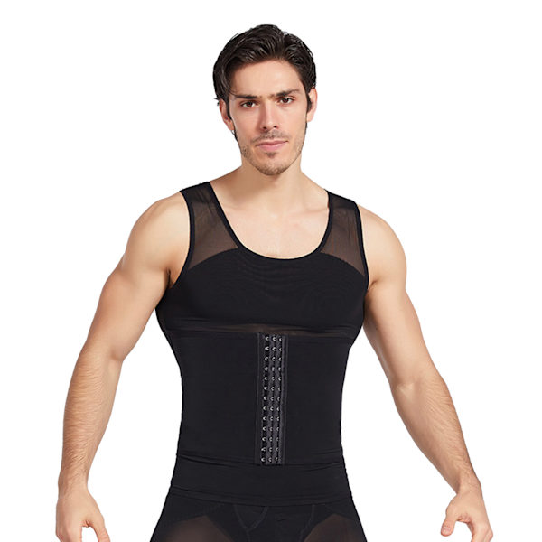 Män Slimming Body Shaper Nylon Andas Bekväm Slimmer Kompressionsväst Topp Svart XL