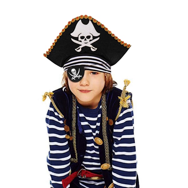 Halloween Pirat Hodeplagg Øyelaskelett Pirathatt Pynt for Pirattemafest Barn