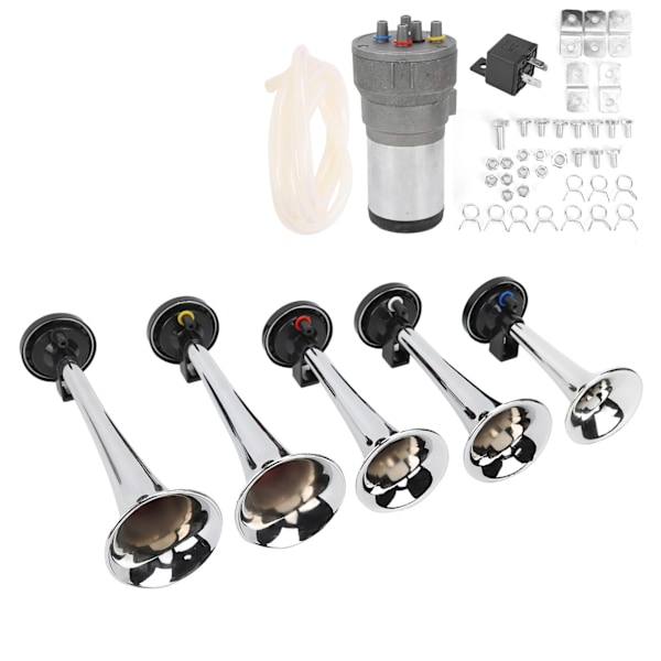 Bil 5 Trompet Sett Tune 12V med kompressor Krom Fargeerstatning for tog skip varebiler