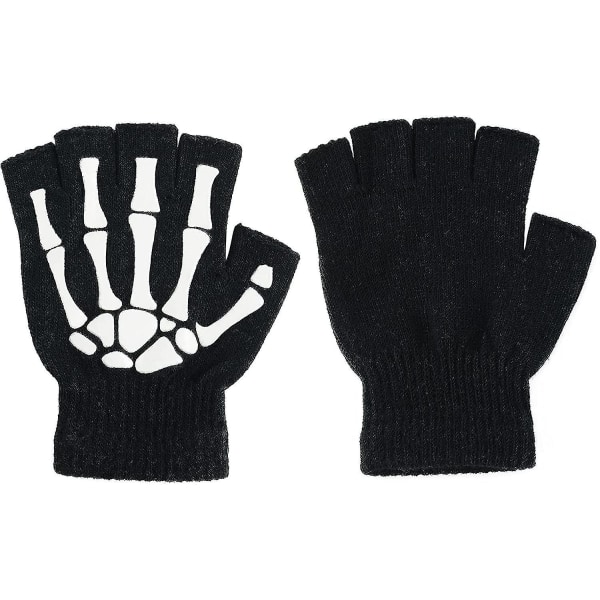 Skelethandsker-lysende Stretchy Costum-handsker Fingerløse kraniehandsker Et par