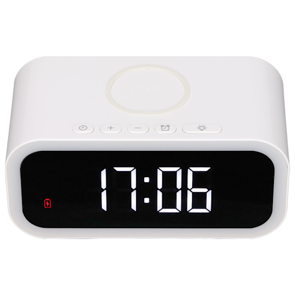 Nattljus väckarklocka 4 i 1 15W trådlös laddning Varmvit Nattljus LED-klocka Justerbar volym LED-klocka