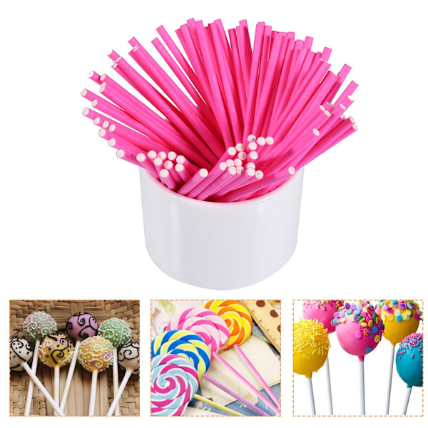 100 kpl/setti Värikkäitä Lollipop-tikkuja Cake Pop -tikkuja Makeisille Suklaalle 10cm Vaaleanpunainen