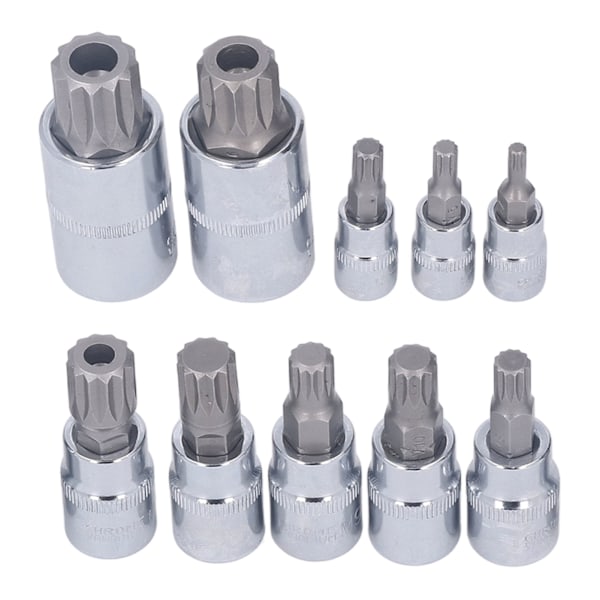 10 kpl Triple Square Spline Bit Sockel M4 - M18 1/4in 3/8in 1/2in Drive CR V Bit Sockel Set säilytyslaatikolla