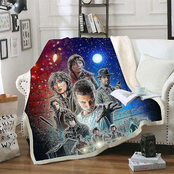 Stranger Things 3D-trykt Pludset Fleece-tæppe - Vaskbart Dyne - 110*140