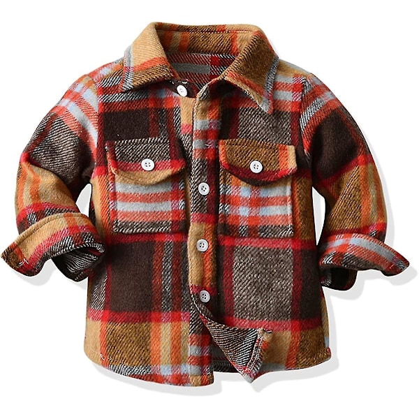 Flannel Plaid Shirt Jacket for Toddler Boys Girls | Long Sleeve Lapel Button Coat | Fall Winter Warm Outwear (4-5T, A-orange)