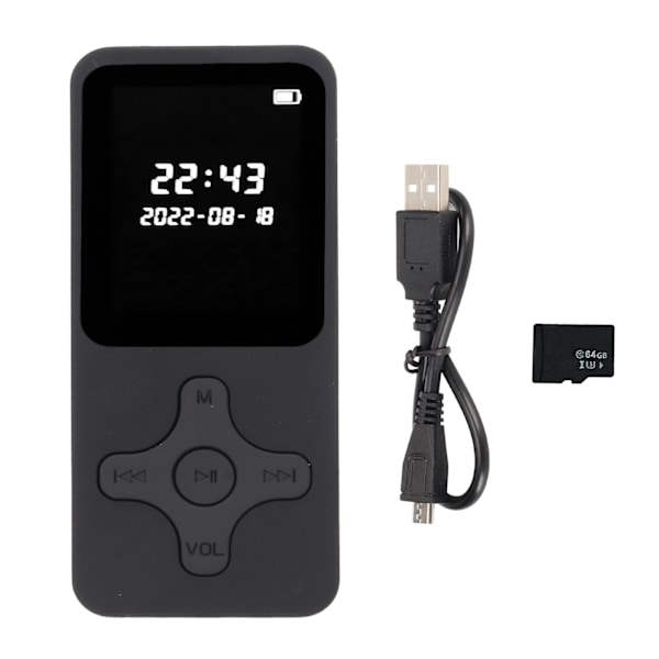 MP3 MP4 -soitin Bluetooth 5.0 Ultraohut Digitaalinen LCD 1,77 tuuman näyttö HD-kaiutin FM-radio Kannettava HiFi-musiikkisoitin 64G muistikortilla