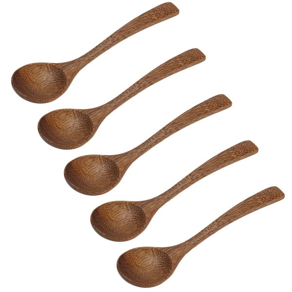 5 st träsked naturlig slät utan burr Robust hållbar vintage värmetålig träblandningsskedar Rund mun
