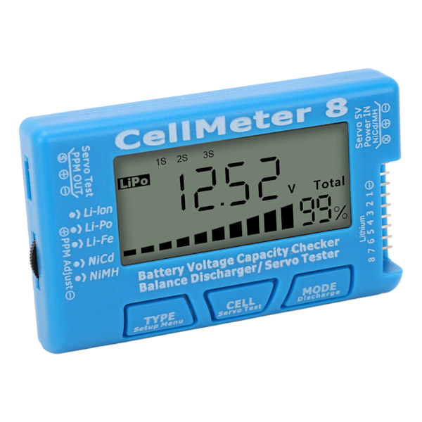 Digital Batterikapacitets Checker Tester Detektor Batteri Balance Udlader Servotester til LiPo Blå