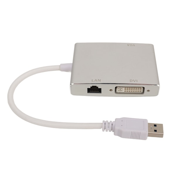 USB 3.0 Videoadapter 4 i 1 USB til HD Multimedia Interface VGA DVI Hub med nettverkskort