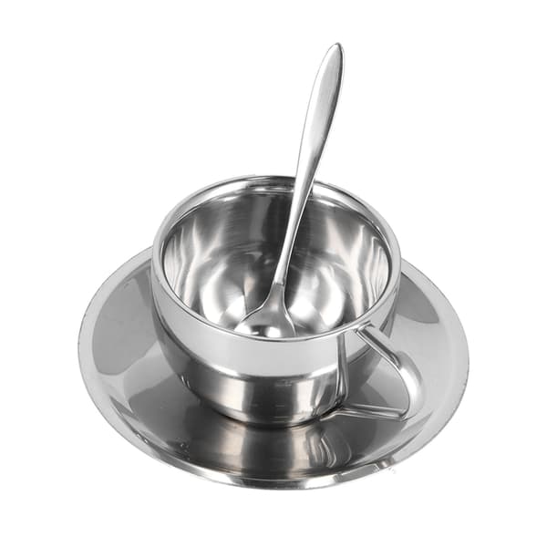 3 stk./sæt Isoleret kaffekopsæt Rustfrit stål Dobbeltvæggede krus Mælk te kop med underkop skesæt 180 ml