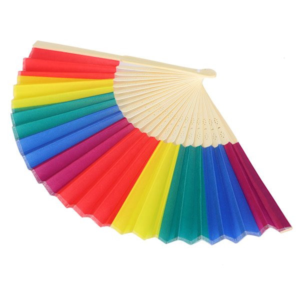 6st 21CM Retro Style Handheld Fläkt Bambu Ram Rainbow Folding Fläkt för dekoration