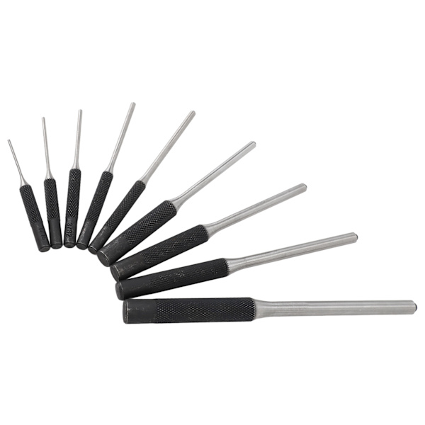 9 st Roll Pin Punch Set Härdat stål Ta bort Pin Punch Tool med röd förvaringspåse för klocka Reparation Smycken Craft