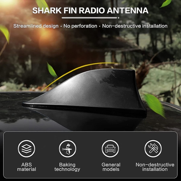 Car Shark Fin, Shark Antenn Unversel Vattentät takradioantenn för bil FM-radioantenn med vattentät självhäftande bas (den svarta