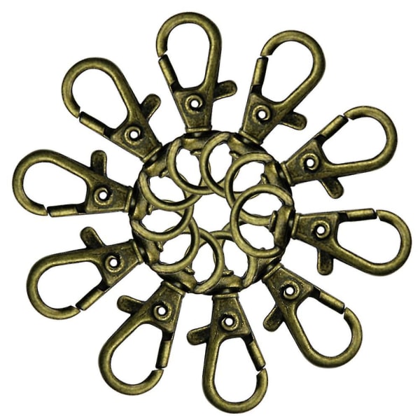 Nye 10 stk lås drejelige trigger klips snap kroge nøglering tasker gør det selv håndværk Bronze