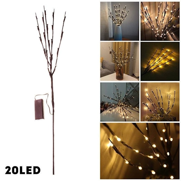 20 LED inomhus Trädgren Ljus Fest Bröllop Hem Trädgård Dekor Fairy String Lampa