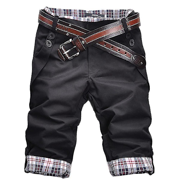 Black Men's Plaid Patchwork Beach Shorts with Pockets