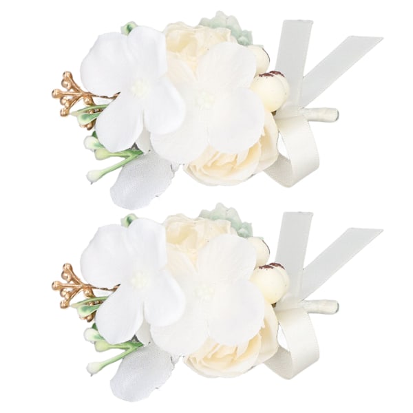 2st Boutonniere Levande Färger Utsökt Elegant Bärbar Utrymmesbesparande Återanvändbar Brudgum Boutonniere för BröllopsfestVit