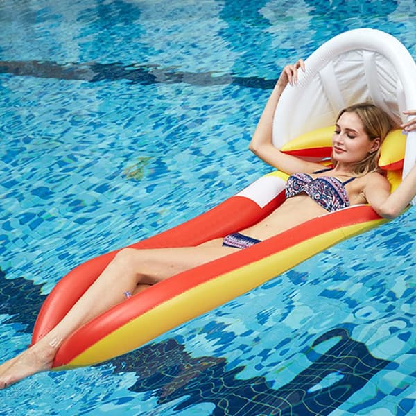 Pool Float med Kapell Uppblåsbar Pool Float Flotte Bekväm Hållbar Utomhus Vattensäng