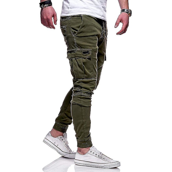 Löparbyxor Cargo Herr Fitness Casual Slim Fit Byxor Armégrön