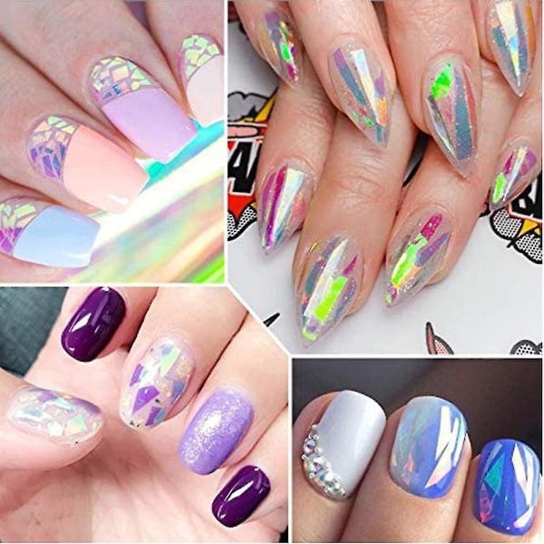 Namotu 3 färger Aurora Glass Paper Nageldekal, populärt reflekterande spegeldesign Trasigt glaspappersnagel 3d trasiga glasbitar DIY Nail Art Decorati