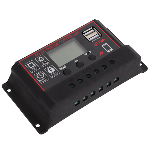 Solcelleladningsregulator Solpanel Batteri Intelligent Regulator med Dobbelt USB Port 12V/24V PWM Automatisk Parameter Justerbar LCD Display 50A