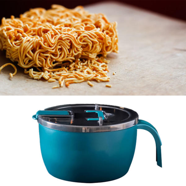 Ruostumattomasta teräksestä valmistettu pikamuoniskulho, suurikokoinen instant ramen -kulho kannella, ruokailuvälineet opiskelijoille, vihreä