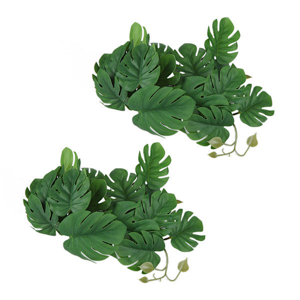 2 ST. Kunstig Vandplante Simulering Vinranke Naturtro Plastblad Dekoration med Sugkop til Akvarium Monstera Blade