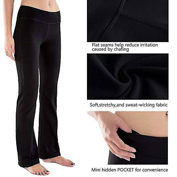 Jooga-housut naisille - Mustat leveät lahkeet, bootcut-malli, kuntosalihousut, flare-housut