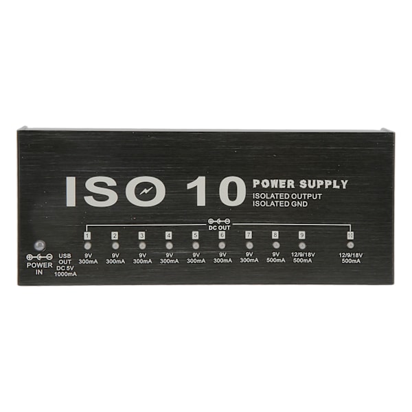 Gitarpedal strømforsyning 10 isolerte utganger multieffekt strøm med 2 justerbare spenninger EU-kontakt 100‑240V
