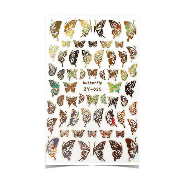 Butterfly Nail Art klistermärke med 3d-varmstämpling med laser-nageldekor 3d-nageldekoration
