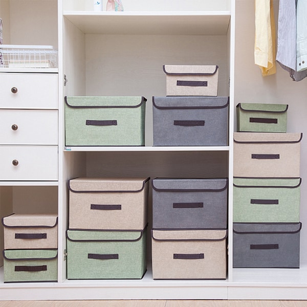 4 kpl Non Woven säilytyslaatikot Pölynkestävä taittuva kaksi suurta ja kaksi pientä kotitalouksiin Beige
