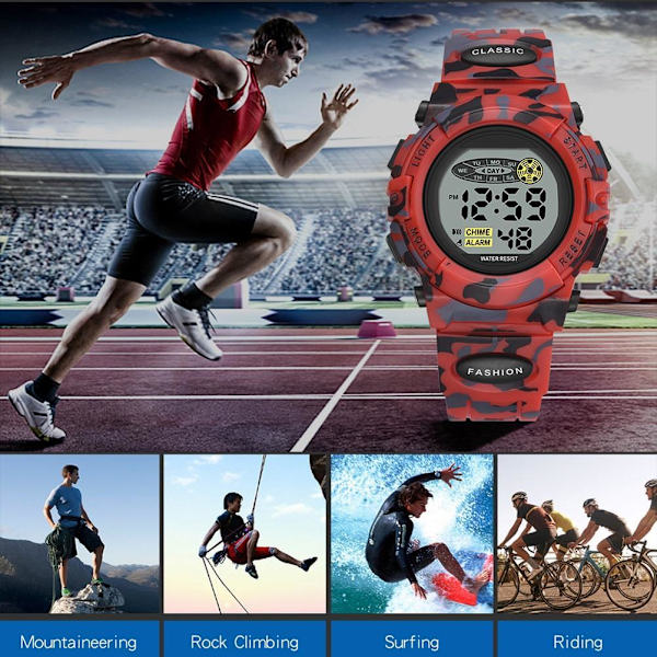 Digitalt sportsur til børn Vandafvisende Casual Elektronisk Ur 7 Farverige LED-ur med alarm armbåndsur til drenge, piger, børn