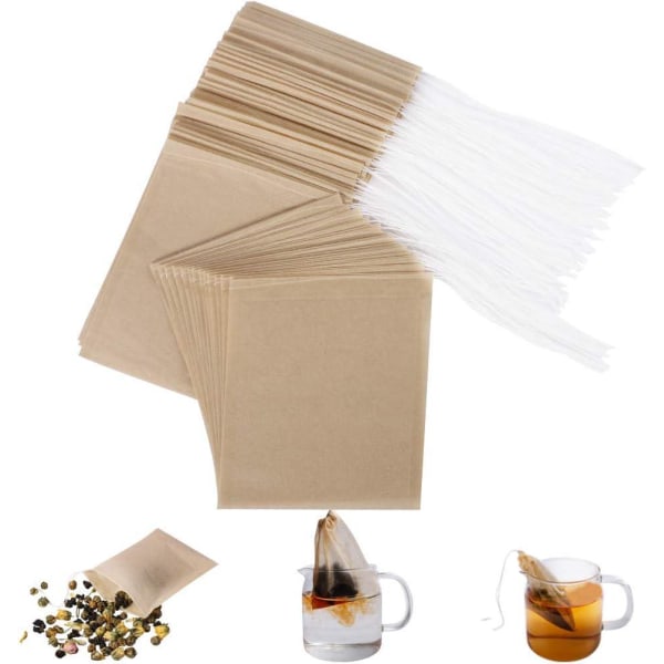 200 engangs teposer med snøring, tefilterposer, primærfargekaffeposer, filterpapirposer, filterposer med snøring (8*10 cm)