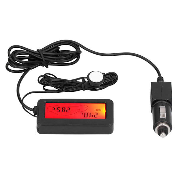 Mini termometer Elektronisk temperaturmåler med LCD-skærm DC12V til bil indendørs udendørs rød