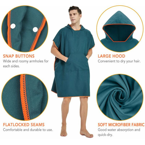 Skiftehåndkle med hettelomme Kvinner Herre Hurtigtørkende mikrofiberhettehåndkle for kajakk Svømming Surfing Strand Utendørssport, Modell: Grå