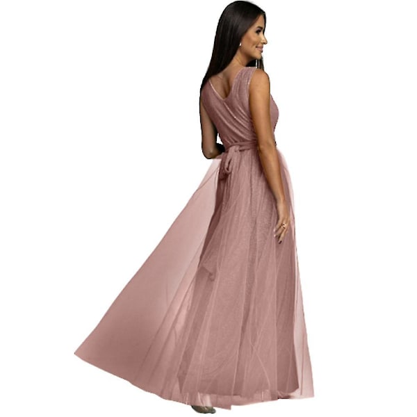 Elegant V-hals Maxi Brudepikekjole for Kvinner til Bryllup og Ball L Champagne