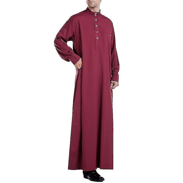 Muslimsk Menners Vinrød XL Islamsk Kjortel Thobe Kaftan Kjole