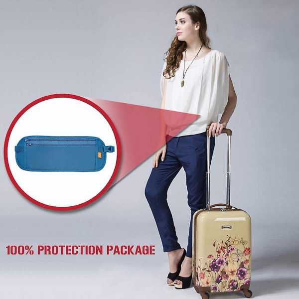 Pengarbälte för resor - smal passhållare resepåse för att skydda dina viktiga papper och pengar Lake Blue