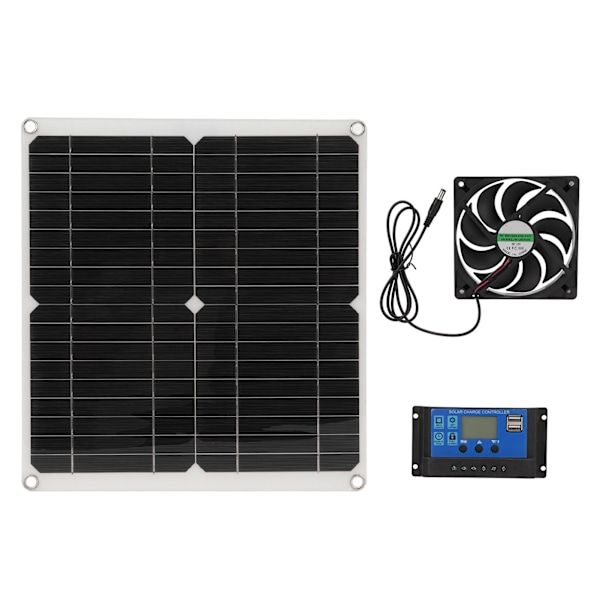 Solpanel-kit LCD-display Flera skyddfunktioner 25W Utomhusladdning Solpanelstyrenhet Fläktsystem Set