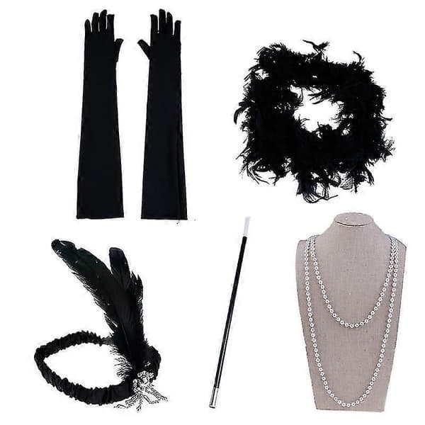 1920'er dametøj Tilbehør Flapper 1920'er Charleston pigekjole sæt Black 1 Set