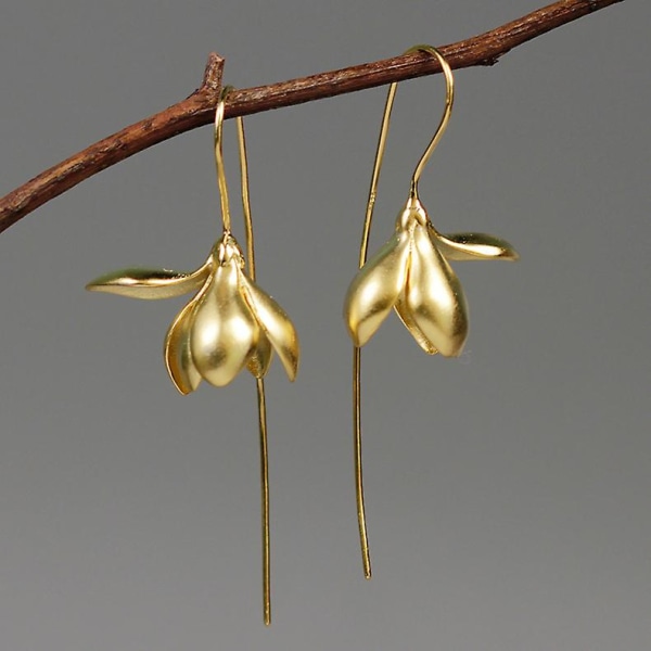 S925 Sterling Silver Örhängen Elegant Magnolia Flower Drop Örhängen Naturliga