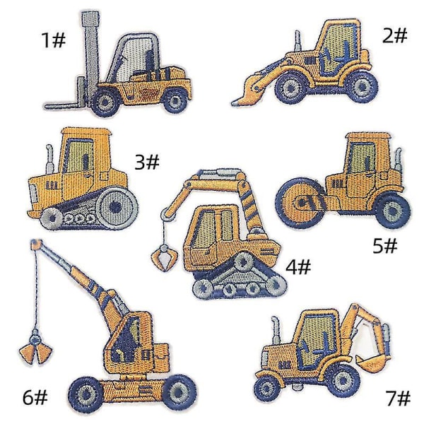 Klistermærkekombination til byggekøretøjer (7) Klistermærker til tegneseriebroderi Strygning af gravemaskinemærker