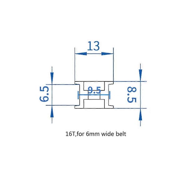st. aluminium 2GT remskive til 3D-printer (B6 mm, 16T, boring 3, tandet)