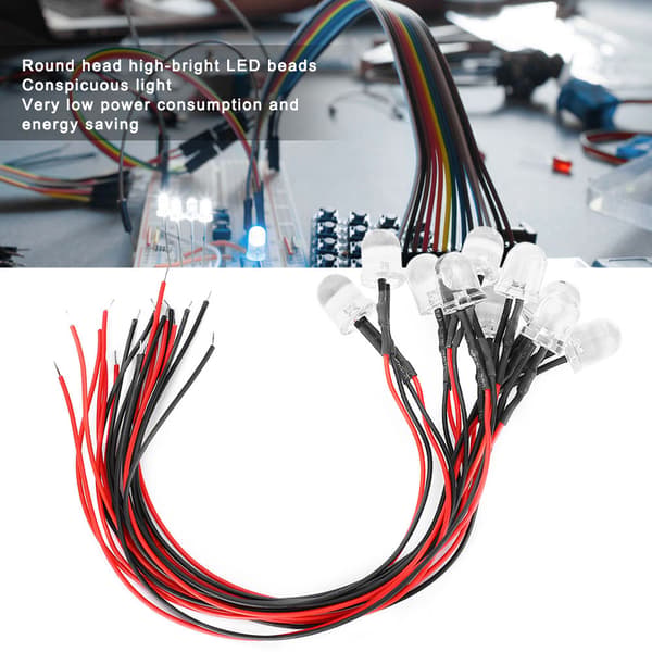 50 stk. 12V LED Pre Wired Lysdiode 10 mm Rundt Hode Lysperle DIY Deler Oransje Belysning