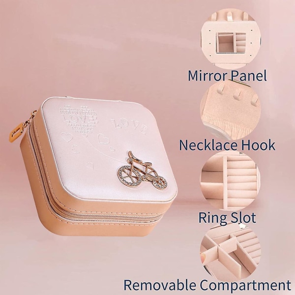 Resesmyckeskrin med spegel, mini case för kvinnor flickor, små bärbara organizer för ringar Örhängen Halsband Armband
