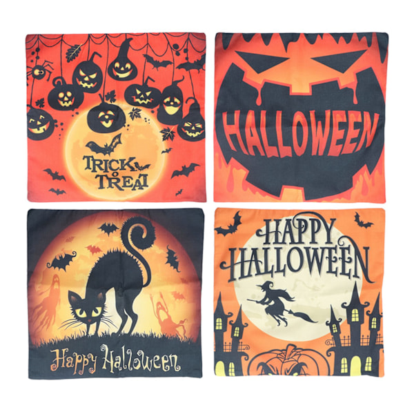 Halloween Putetrekk Gresskarmønster Glidelåslukking Linstoff Kaldtvannsvask Hjemmeputevar for Dekorasjoner 4 Pakning 04