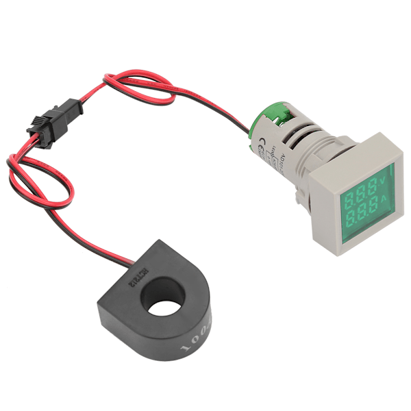 2 i 1 LED-indikatorlampe Mini Digital Display Amperemeter/Voltmeter firkantet signallys (grønn)