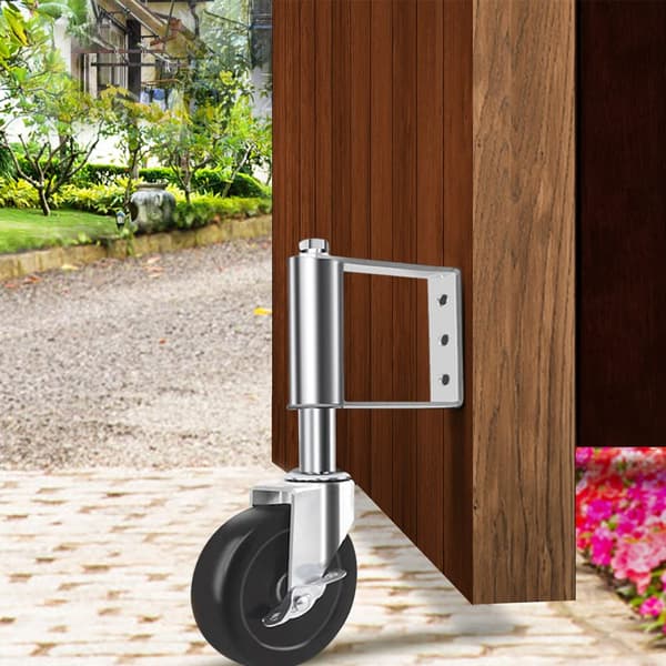 Spring-loaded gate wheels, aging-resistant, rubber gate wheels, heavy-duty wheels with universal mounting plate compatible with wooden gates